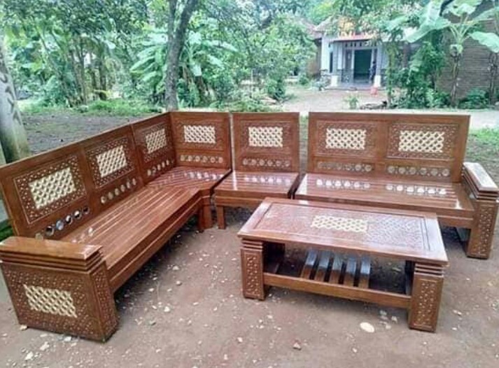 Kursi Meja tamu sudut latter L kayu jati ukiran jepara - 06